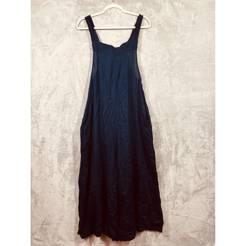 Haute Hippie Style Navy Blue Linen Wide Leg Tie Back Jumpsuit Womens Large